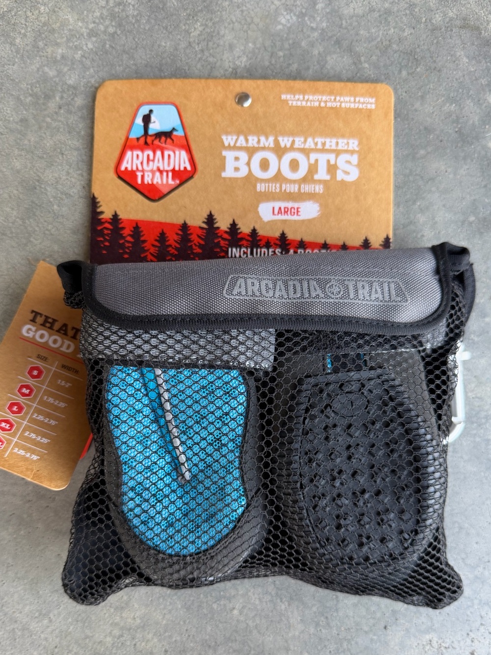 Dog warm weather boots Arcadia Trail size Large